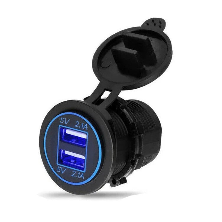 Bluejw 12V/24V Car Cigarette Lighter Socket with Dual 2.1A USB Charger, LED Power Outlet Adapter for Automobile, Boat, Marine, RV, Bus - Image 2